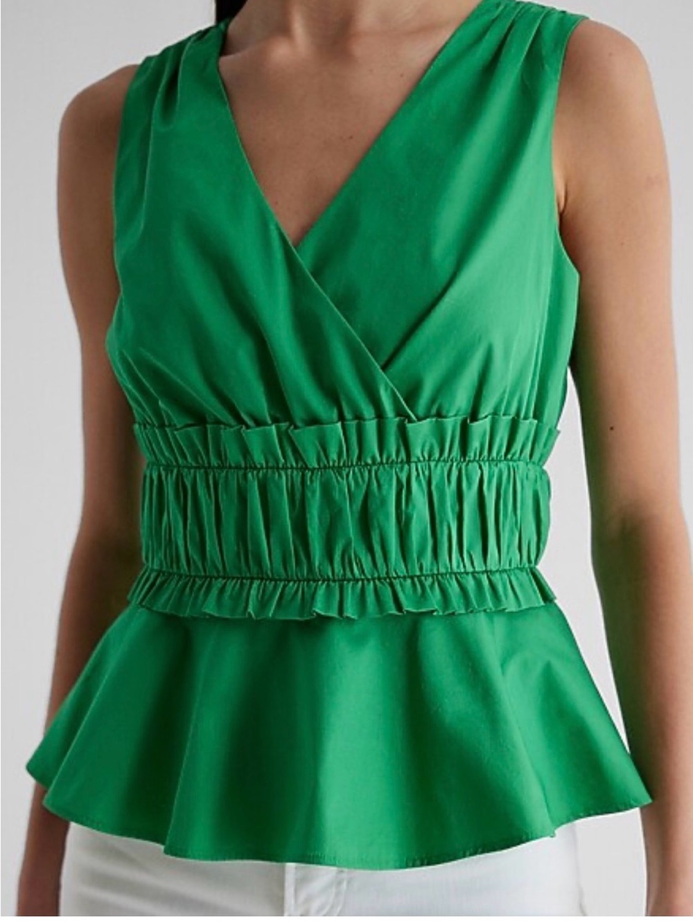 Express Green V-Neck Ruffle Peplum Top Size XL